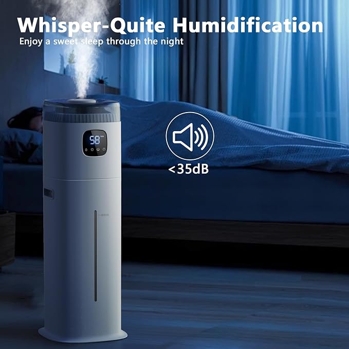 Large Humidifier for Bedroom, 9L/2.5Gallon Ultrasonic Cool Mist Humidifier with Humidistat, 360°Nozzle, 350ML/H Big Mist Level, Suitable for Kids Room Livingroom Yoga Office Plant，White