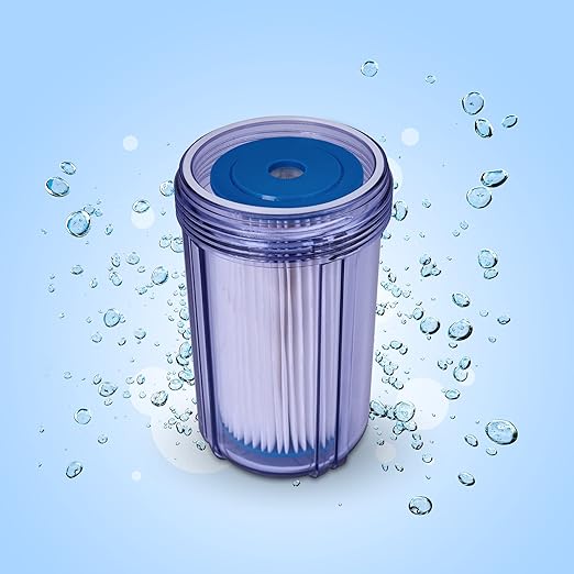 High Capacity 10 x 4.5” Transparent Whole House Water Filter Purifier System with Presser Relief Button 1” Inlet/Outlet Bass Port & Yearly Supply (3) Granular Coconut Shell Activated Carbon Cartridges