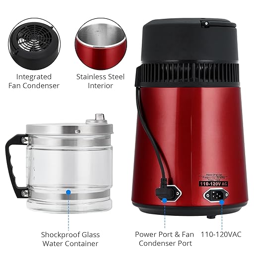 4L Water Distiller,Household Stainless Steel Distilled Water Purifier,Countertop Distilled Water Maker,4 Litre Distilled Water Machine for Home.Red.