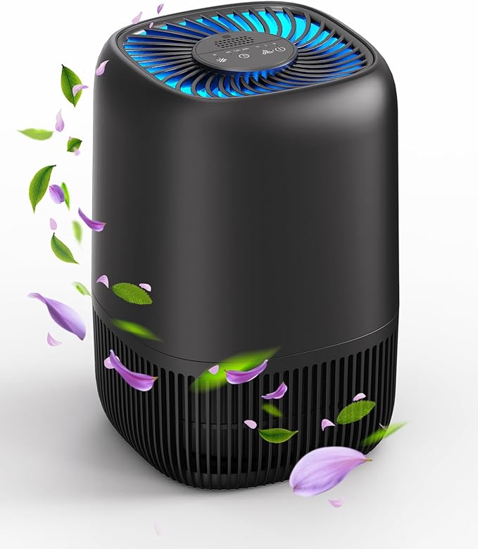 Air Purifiers for Office with H13 True HEPA Filter Up to 1076 Ft² for Pet Family, Pollen, Smoke, Compact Air Cleaner with 3 Speeds, Timer, Aroma Quiet, 360°Intake, for Home Bedroom, Black