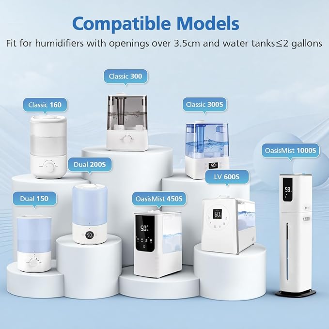 10 Pack Humidifier Demineralization Cartridge Compatible with LEVOIT Top Fill Humidifiers, Classic 160, LV600S, OasisMist 450S, OasisMist 1000S, Calcium and Magnesium Ion Softening, White