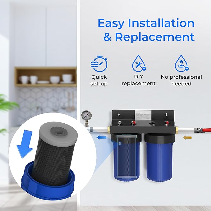 Waterdrop Whole House CTO Carbon Sediment Water Filter Cartridge Replacement for GE® FXHTC, GXWH40L, W10-PR, Culligan® RFC-BBSA,10"X4.5", 5 Micron, 1Pack