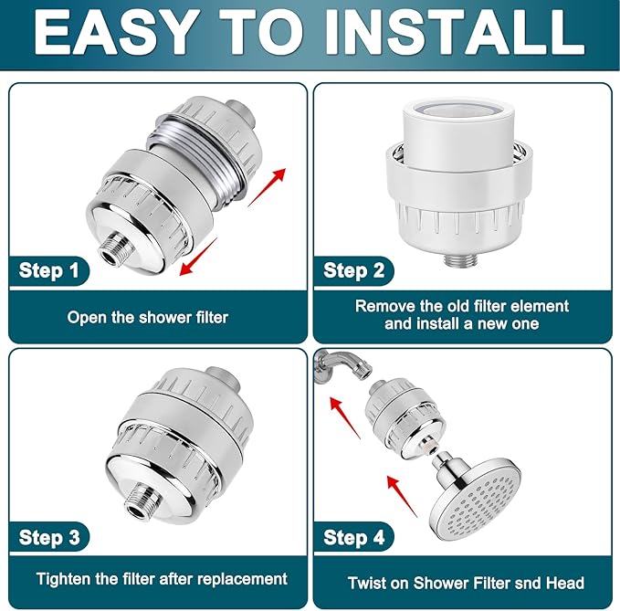 Cenipar 20 Stage Shower Filter Replacement Shower Cartridge Filter, Shower Head Filter Refill with Vitamin C Shower Head Replacement Filter for Hard Water 4 Pack