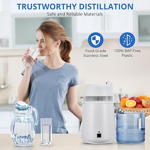 6L Water Distiller,Household Stainless Steel Distilled Water Purifier,Countertop Distilled Water Maker,6Litre Distilled Water Machine for Home.White Plastic Jug.
