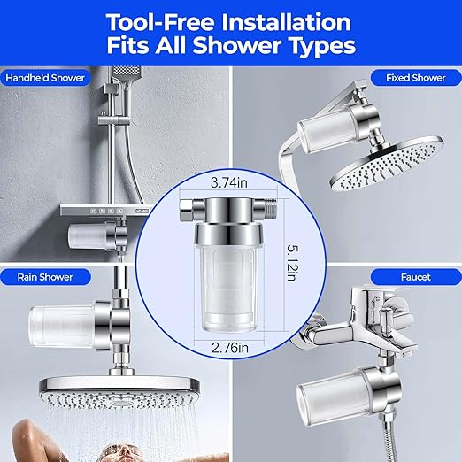 Clear Shower Filter for Hard Water & Chlorine Removal | High Output Filtered Shower Head Improves Skin & Hair | Universal Fit Visible Filter