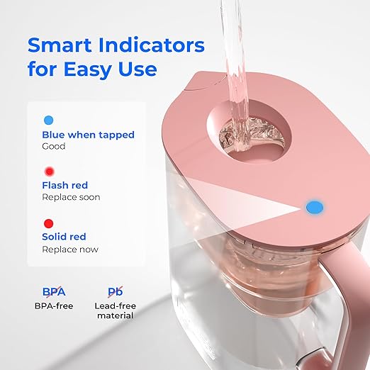 Waterdrop Water Filter Pitcher with 1 Filter, 200-Gallon Long-Life, 10-Cup Large Water Filter Pitcher, NSF Certified, 5X Times Lifetime, Reduces PFOA/PFOS, Chlorine, Pink