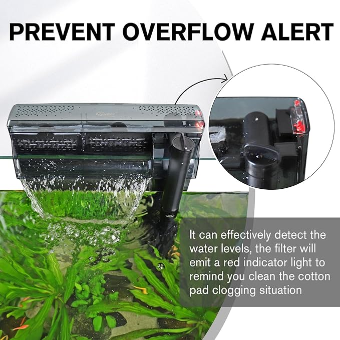 hygger Aquarium HOB Filter 315 GPH for 40-75 Gallon Fish Tank Power Filter with Adjustable Water Flow Extendable Intake Tube External Hang-On Back Filter