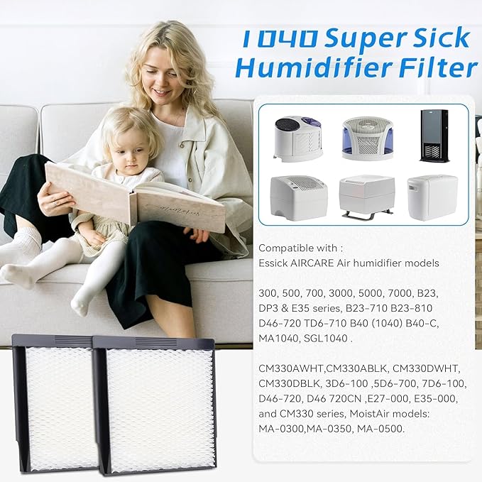 1040 Humidifier Filter for Aircare Essick Bemis MoistAir Humidifier - Replacement Wick Fit Models B40 3D6-100 5D6-700 7D6-100 D46-720 E27-000 E35-000 CM330 B23-810 MA0300 MA-0500 (2 Pack)