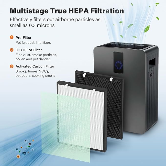 Air400 Filter Replacement for Bissell Air400, 2 True HEPA and 2 Carbon Filter with 8 Pre-Filter, Compared to Part #2521,2520,3365