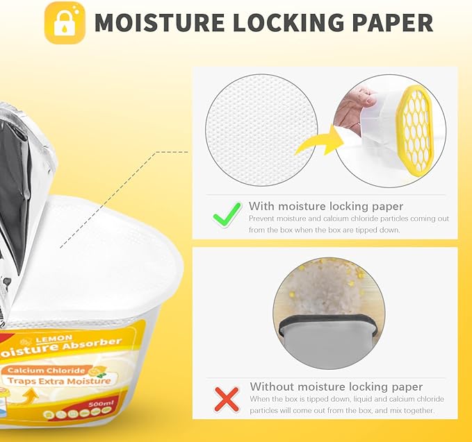 Vacplus Moisture Absorbers 6 Pack, 10.5 Oz Portable Humidity Absorber Boxes for Your Bathroom, Closet & Car, Dehumidifier with Lemon Fragrance, Yellow