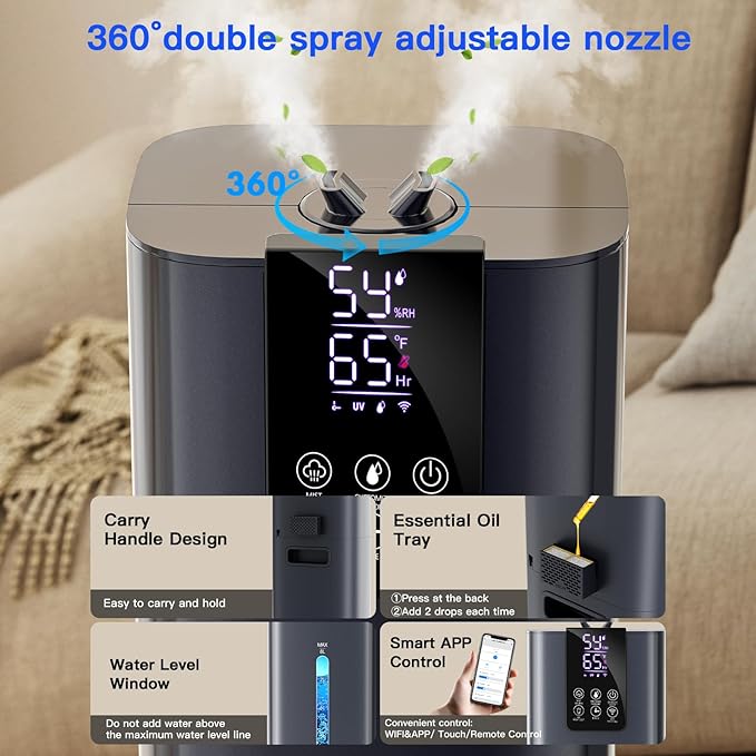 Smart Humidifiers Large Room Bedroom Home, 2.11Gal(8L) Quiet Top Fill Cool Mist Humidifier, Smart App & Remote Control, 3 Speed Humidifier with 360° Nozzle, Humidity Setting for Baby Office(Blue)