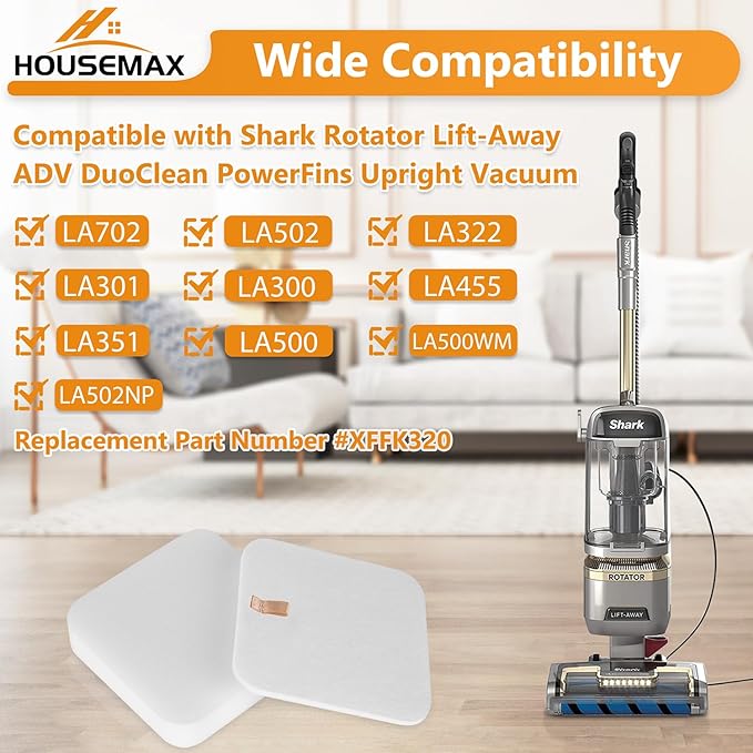 HOUSEMAX Filter Replacement for Shark Lift Away Vacuum, Compatible with Shark Vacuum Filter Replacement LA300, LA301, LA322, LA502, LA500, LA700, LA702, LA500WM, LA802, Replace Part XFFK320 (2-Pack)