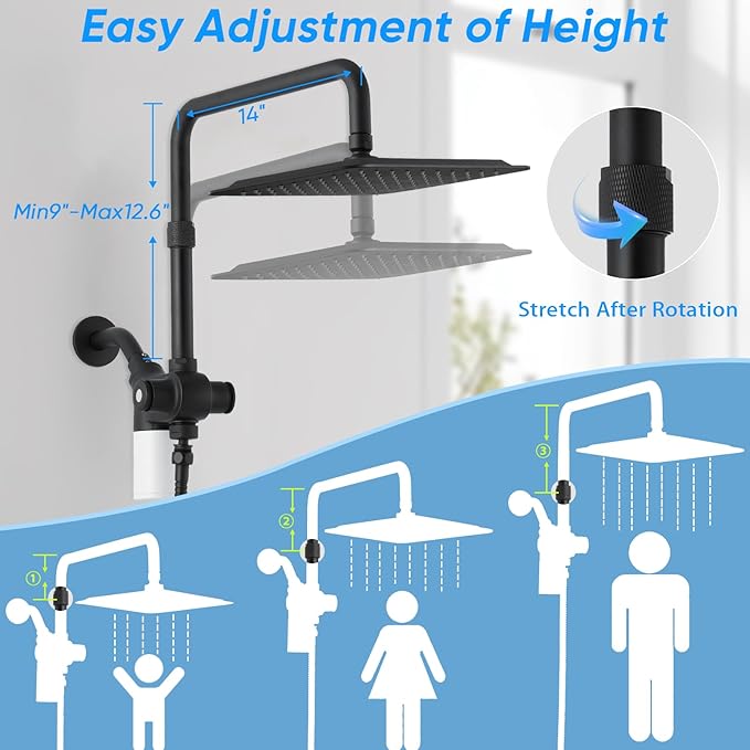 VXV 10 inch Filtered Shower Head,7 Settings High Pressure Dual Shower Heads with Handheld Spray Combo,3-Way Rain Shower Head with Filters,71''Shower Hose,Height Adjustable(Matte Black)