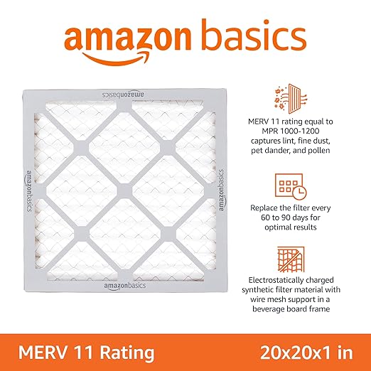 Amazon Basics 20x20x1 Air Filter 6 Pack, MERV 11 AC Furnace Filters (Actual Size: 19.75 x 19.75 x .75)