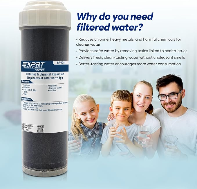 RF-1011 2.5” × 10” Universal Carbon Filter Cartridge – 100% Organic Granular Activated Carbon – Reduces Chlorine, Chemicals, Bad Taste & Odor