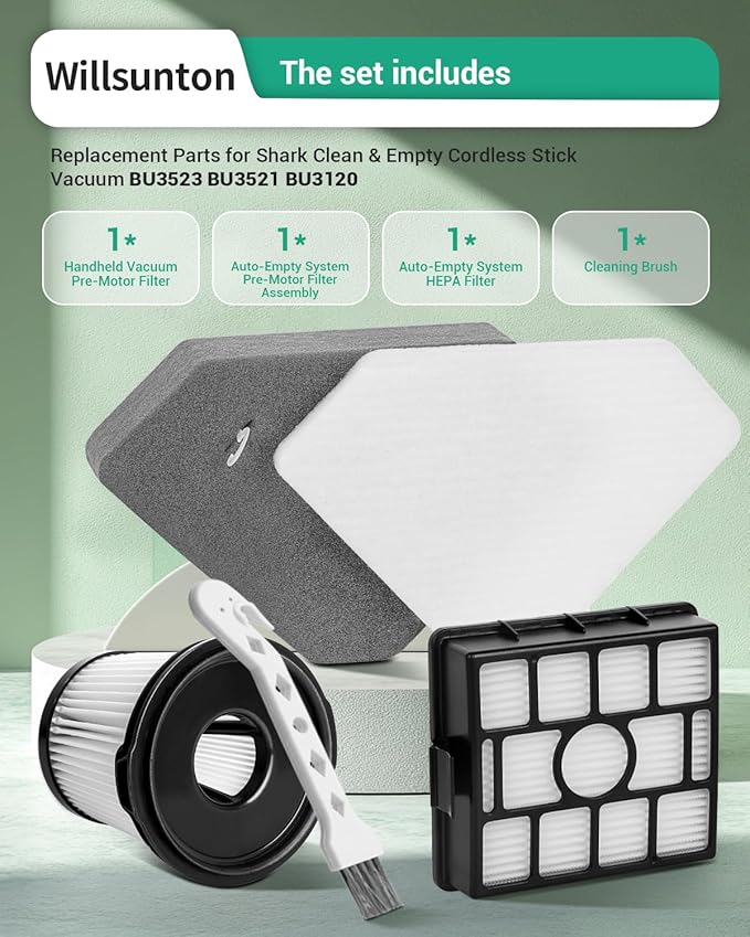 BU3523 BU3521 BU3120 HEPA Filter Replacement for Shark BU3523 Clean Lightweight Cordless Stick Cleaner, for Shark BU3521 Clean and Empty Cordless Stick Vacuum, Auto Empty System