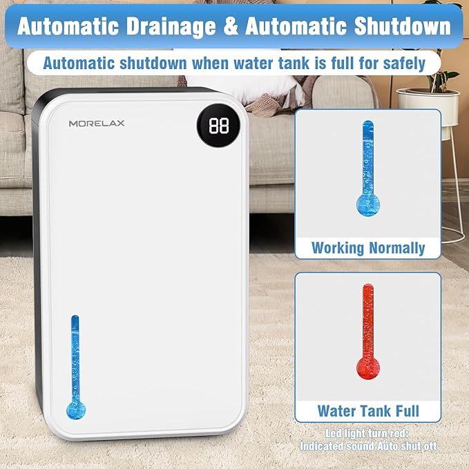 Dehumidifier,Scozza 25 OZ Small Dehumidifiers for Room for Home, Quiet with Auto Shut Off, Dehumidifiers for Bedroom (280 sq. ft), Bathroom, RV, Closet,Bedroom, Basement, 7-color LED light,White