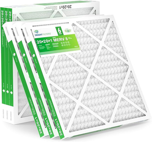 20x20x1 Air Filter 6 Pack, Durable MERV 8 Pleated Home HVAC AC Furnace Filters, Lightweight Compact Air Conditioner Filter Replacement