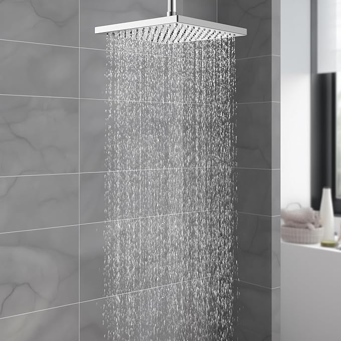 Hibbent Thickness Metal Rain Shower Head, 12 Inch High Pressure Shower Heads, Square Large Bathroom Rainfall Shower Head with Adjustable Brass Ball Joint, Waterfall Full Body Coverage, Chrome