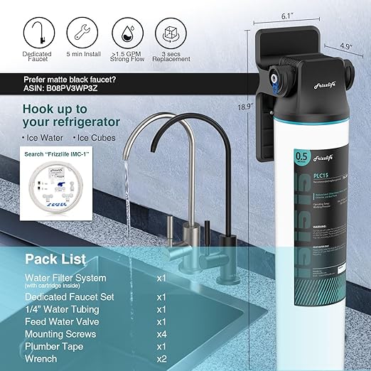Frizzlife SW15F Multi-Layer Under Sink Water Filter, Reduces Chlorine, Lead, Fluoride, Heavy Metals, VOCs, Bad Taste & Odor, NSF Certified, 5min DIY Install, 3s Replacement