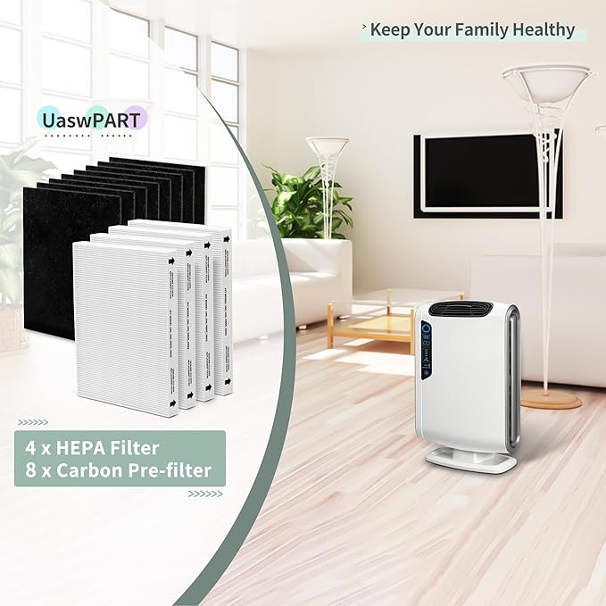 Aera-Max 200 HEPA Filter Replacement 9287101 Compatible with Fellowes AeraMax 190/200/DX55 Air Cleaner Purifiers HEPA Filter, 4X H13 HEPA & 8X Extra Carbon Pre-Filters (9324101)