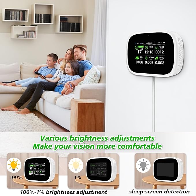 18-in-1 Smart Air Quality Monitor - Indoor WiFi Air Quality Detector with Dual Chip, Real-Time for AQI, CO2, PM2.5, PM1.0, PM10, TVOC, HCHO, Time Display, Temperature & Humidity with Aler (White-B2)