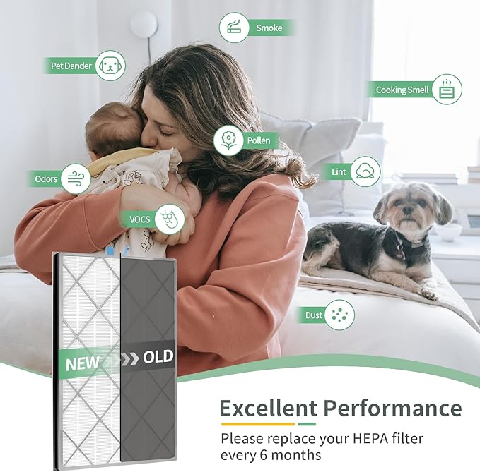 HE601 Replacement Filter for Shark Air Purifier 6 Fan, Compatible With Shark HE601 & HE602 Air Purifier,3 in 1 H13 True HEPA Filter Activated Carbon Filter, Part# HE6FKPET, HE6FKBAS,HE6FKPRO, 2 PACK