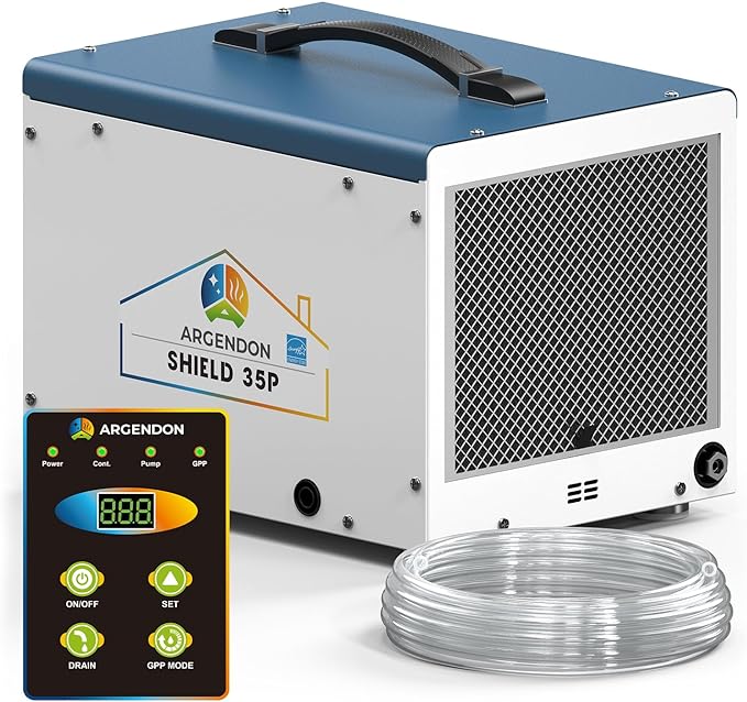 ARGENDON Crawlspace Dehumidifier with Pump, 70 Pint Energy Star Commercial Dehumidifier for Basement with Drain Hose, Auto Defrost, Memory Starting, GLGR, Up to 1000 Sq Ft