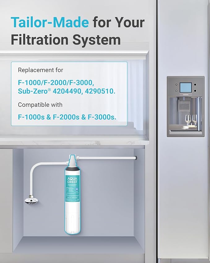 AQUA CREST F-2000, F-1000, 4204490 Sub Zero Water Filter Replacement for InSinkErator® F-1000,F-2000, F-3000, Sub-Zero 4204490,4290510 and AquaPure AP Easy C-Complete, Subzero Filter, NSF/ANSI 42