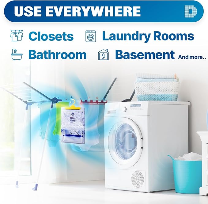 Dry & Dry Premium Moisture Absorbers Dehumidifiers for Home, Basement, Bedroom, Small Dehumidifiers - Blue & White (8 Pack) 14 ounce