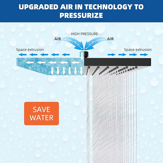 Hibbent Thickness Metal Rain Shower Head, 10 Inch High Pressure Rainfall Shower Head, Square Bathroom Waterfall Shower Heads, High Flow Fixed Showerheads with Adjustable Brass Ball Joint, Matte Black