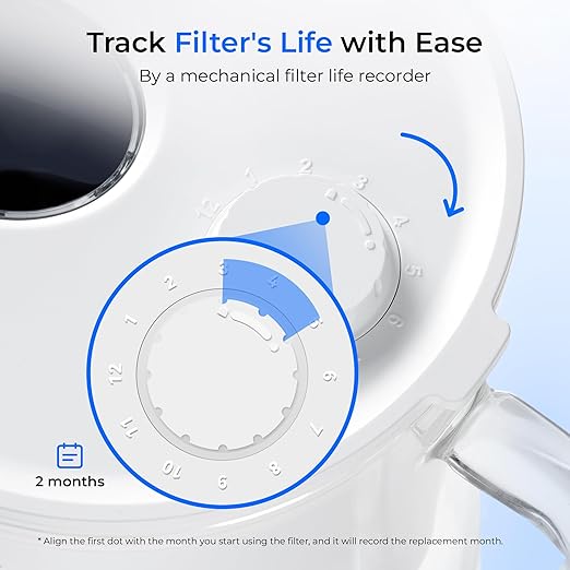 Waterdrop Large Glass Water Filter Pitcher, Eco-Friendly, with 1 NSF 53&42&372 Certified Filter, 10-Cup, Reduces PFOA/PFOS, Chlorine, Cadmium, Copper, Mercury, BPA Free, Easy to Clean, White