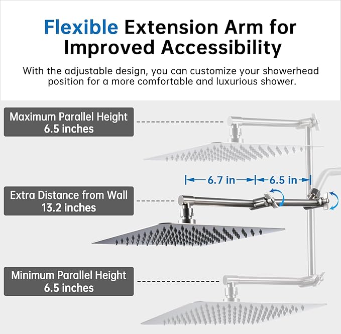 G-Promise All Metal 10 Inches Rainfall Shower Head with Handheld Spray Combo, 3 Settings Diverter, Adjustable Extension Arm with Lock Joints, 71 Inches Stainless Steel Hose (Brushed Nickel)