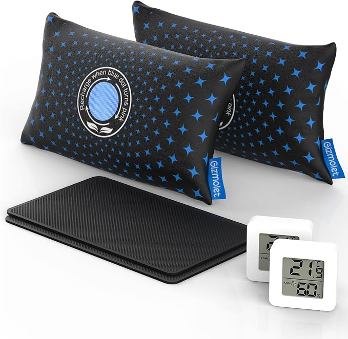 500g × 2 [2.2 lb] Rechargeable Car Dehumidifier Bag, Microwave Fast Reactivation Large Desiccant Packs for Storage Gun Safe Car Bathroom, Silica Gel Moisture Absorber for Camera and Valuables