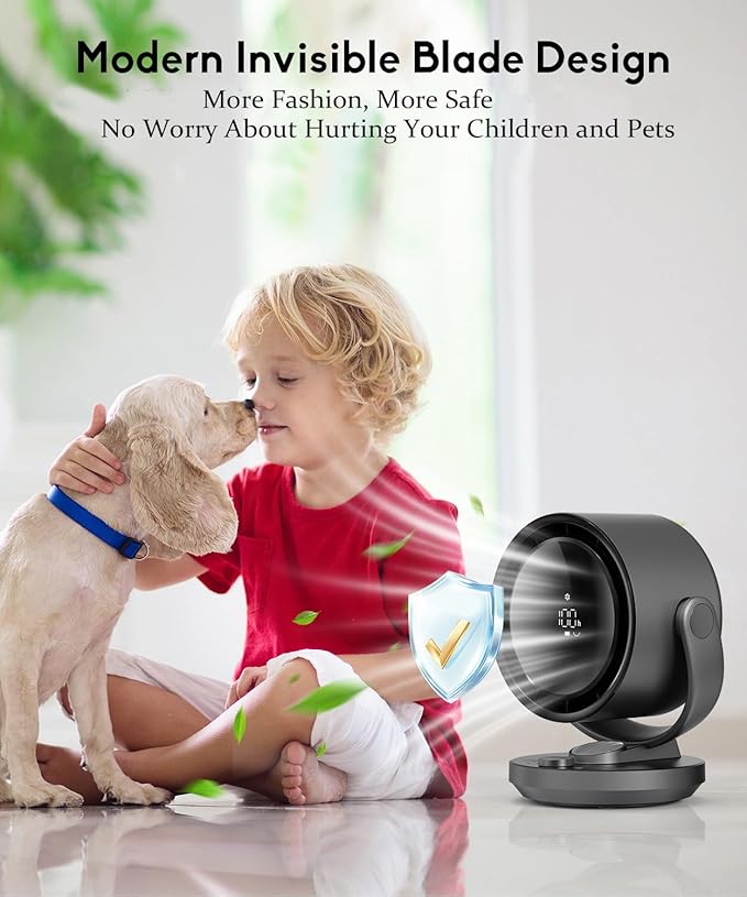 let'me Desk Fan, 100-Speed Table Fan with Digital Display, Rechargeable Portable Fan with Warm Night Light, 135°Auto Oscillating Fan and 12H Timer, Small Quiet Desk Fan for Bedroom, Home, Office