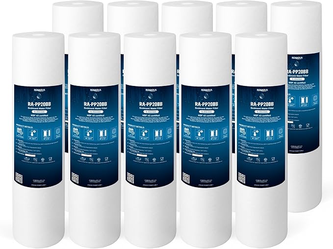 Ronaqua 20" x 4.5" Big Sediment Replacement Water Filter Cartridge, 5 Micron, NSF Certified, for Whole House, Compatible with 155358-43, 2PP20BB1M, AP810-2, FPMB-BB5-20, P5-20BB, SDC-45-2005, 10 Pack)