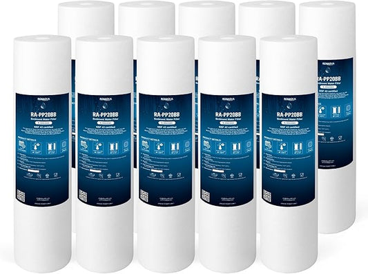 Ronaqua 20" x 4.5" Big Sediment Replacement Water Filter Cartridge, 5 Micron, NSF Certified, for Whole House, Compatible with 155358-43, 2PP20BB1M, AP810-2, FPMB-BB5-20, P5-20BB, SDC-45-2005, 10 Pack)