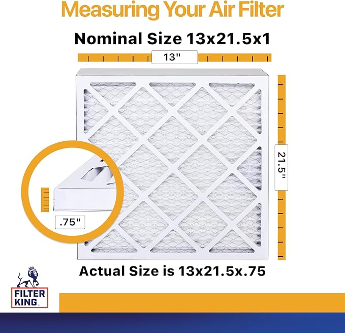 Filter King 13x21.5x1 Air Filter | 12-PACK | MERV 13 HVAC Pleated A/C Furnace Filters | MADE IN USA | Actual Size: 13 x 21.5 x .75"
