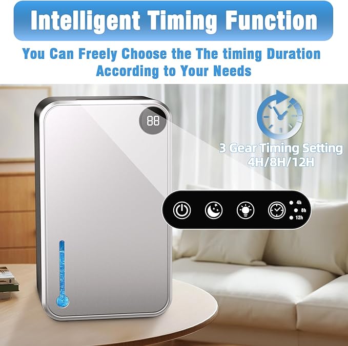 Dehumidifier,25 oz Water Tank Dehumidifer for Home,(280 sq. ft) Quiet with Timer, Automatic Shut-off function and Drain House,Dehumidifiers for Bathroom, Bedroom, Basement, 7-color LED light,Grey