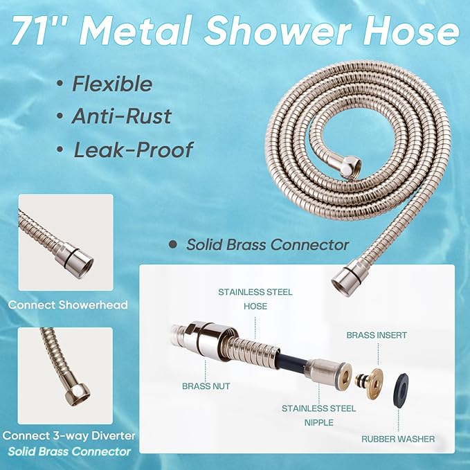 10'' Dual 20 Stage Filtered Shower Head with Handheld, 6 Spray Settings Handheld Shower Head High Pressure Rainfall Filter Combo with 12'' Adjustable Extension Arm, 71'' Shower Hose (Brushed Nickel)
