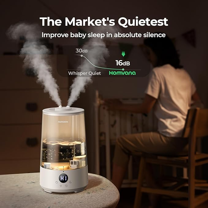 Homvana 3.6L Cool Mist Humidifiers for Bedroom, Large Room, Home, Whole House, Office, Living Room, 34H Top Fill Easy to Clean, Humidifier for Baby, Nursery, Infants, Kids, Toddlers, BPA-Free (White)