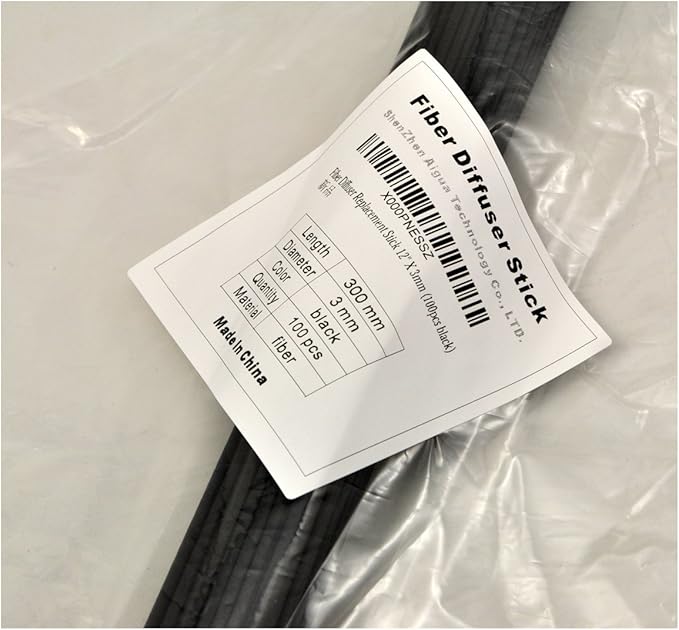 100 Pieces Fiber Reed Diffuser Replacement Refill Sticks (12" x 3mm, Black)