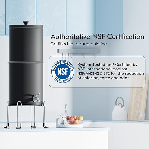 Purewell 3-Stage 0.01μm Ultra-Filtration Gravity Water Filter System, NSF/ANSI 42&372 Certification, 304 Stainless Steel Countertop System with 2 Filters and Stand, Reduce 99% Chlorine, 2.25G, PW-OB