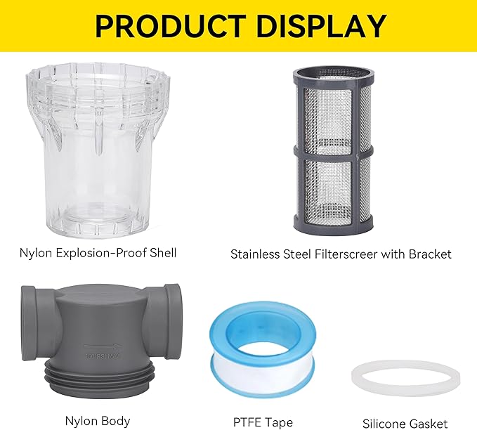 1'' Female NPT in-Line Strainer - Garden Hose Filter for High Pressure Washer, Sediment Filter with 30 Mesh Stainless Steel Screen (1'' 30 Mesh)