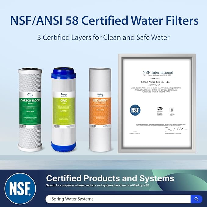 iSpring US31 Classic 3-Stage Under Sink Water Filtration System for Drinking, Tankless, High Capacity, Sediment + GAC + Carbon