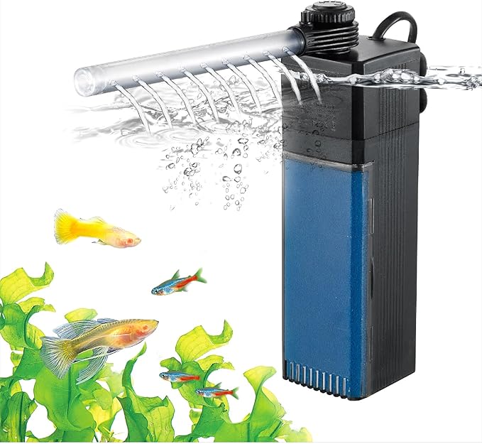 Internal Fish Tank Filter, 4W Adjustable Water Flow Submersible Aquarium Filter Pump for 10~20 Gallon Freshwater or 10~15 Gallon Saltwater, 2 Mode Aeration & Rainfall, TE-200(65GPH)