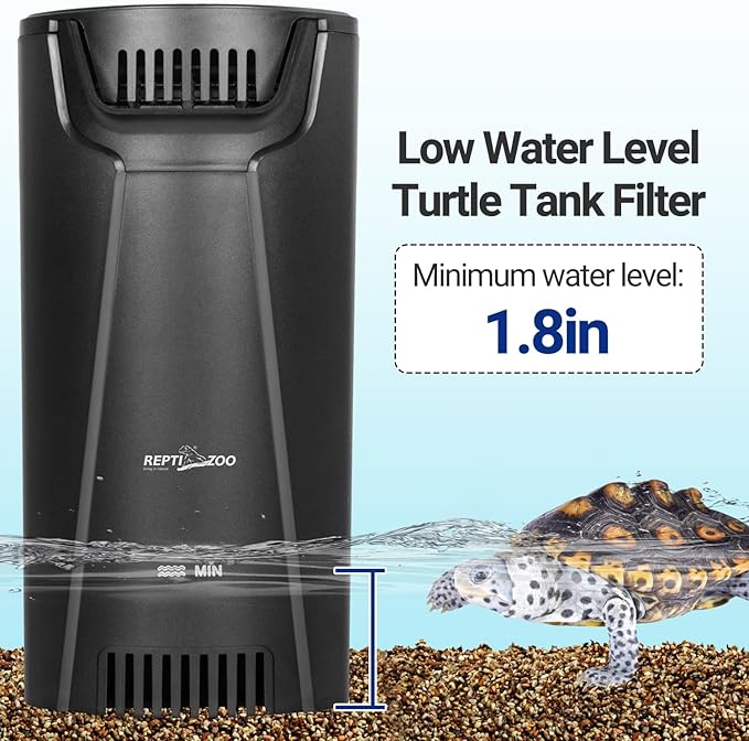 REPTIZOO Turtle Tank Filter Aquarium Corner Internal Filter, 92GPH Low Water Level Aquarium Filter with 3-Stage Bio-Filtration, Flow Adjustable Quiet Internal Filter for Turtle/Fish Tank