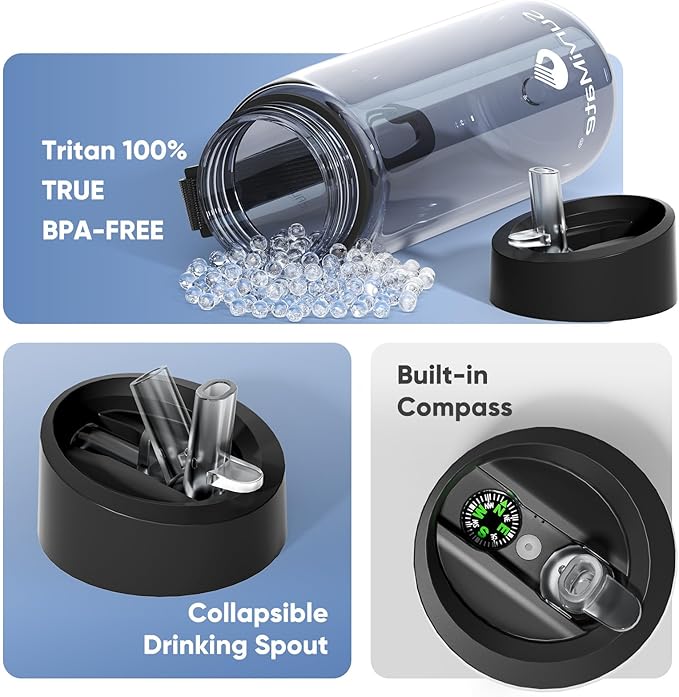 SurviMate 5-Stage 0.01μm Ultra-Filtration Filtered Water Bottle, BPA-Free Material, NSF/ANSI 42&372 Certified, Portable Water Filter Bottle for Survival, Camping, Hiking, and Emergency Use