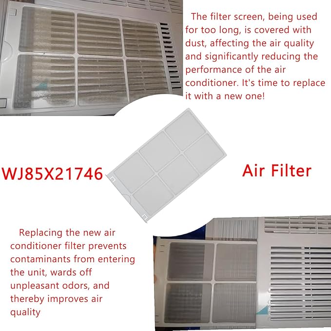 1 Pack WJ85X21746 Air Filter Replacement Parts for Room Air Conditioner Compatible with AHQ06LYW1,AHQ06LYQ1,AHR05LWQ2,AHR05LWQ2,Replaces A0010209471,AP6280063,White