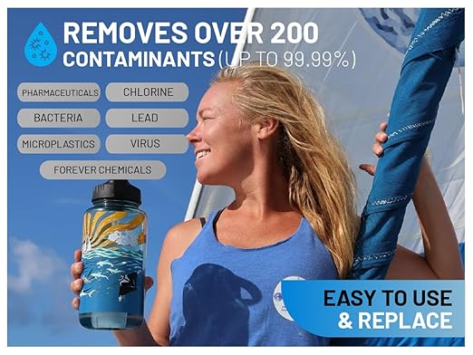 Epic Water Filters Nalgene OG Water Bottle with Filter, USA Made, BPA Free, Removes 99.99% Tap Water Contaminants, Forever Chemicals, Sailing One Life Art, 32 oz